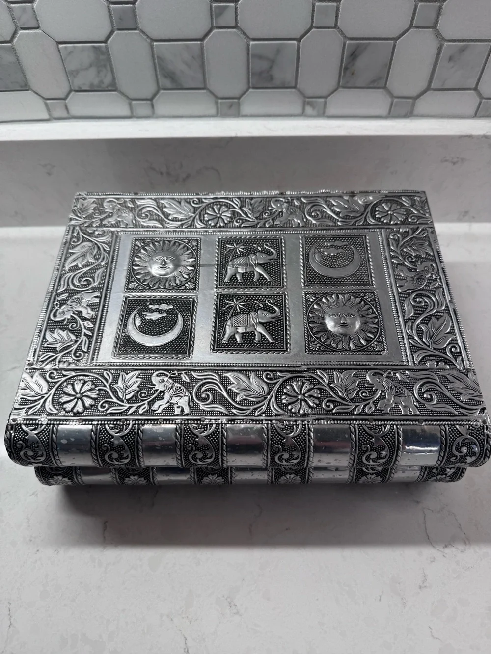 Vintage Indian Jewelry Box with Mirror - Velvet Lined Storage